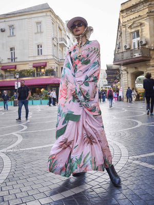 Pure Silk Printed Crepe Saree - Lilac