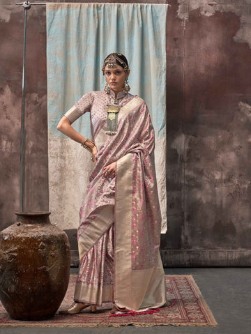 Woven Banarasi Satin Silk Saree - Rosy Pink
