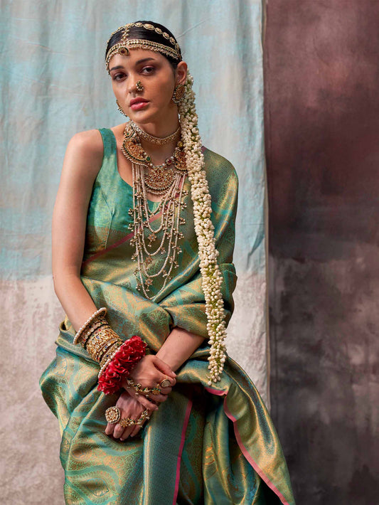 Woven Design Zari Kanjeevaram Saree - Green