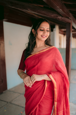 Pure Linen Handwoven Saree - Red