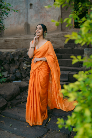 Pure Linen Handwoven Saree - Mustard