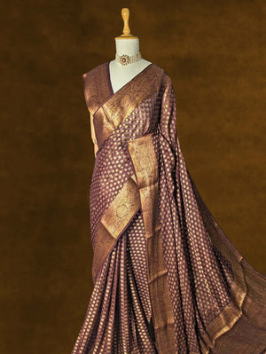 Brown Pure Khaddi Georgette Banarasi Silk Saree