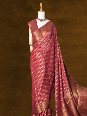 Maroon Pure Khaddi Georgette Banarasi Silk Saree