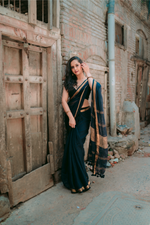 Pure Linen Handwoven Saree - Black