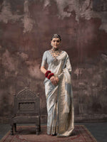 Ethnic Zari Silk Blend Banarasi Saree - Grey