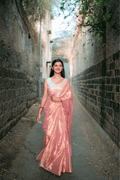 Metallic Tissue Saree - Rose Gold - - Laxha Clothing - www.laxhaclothing.com