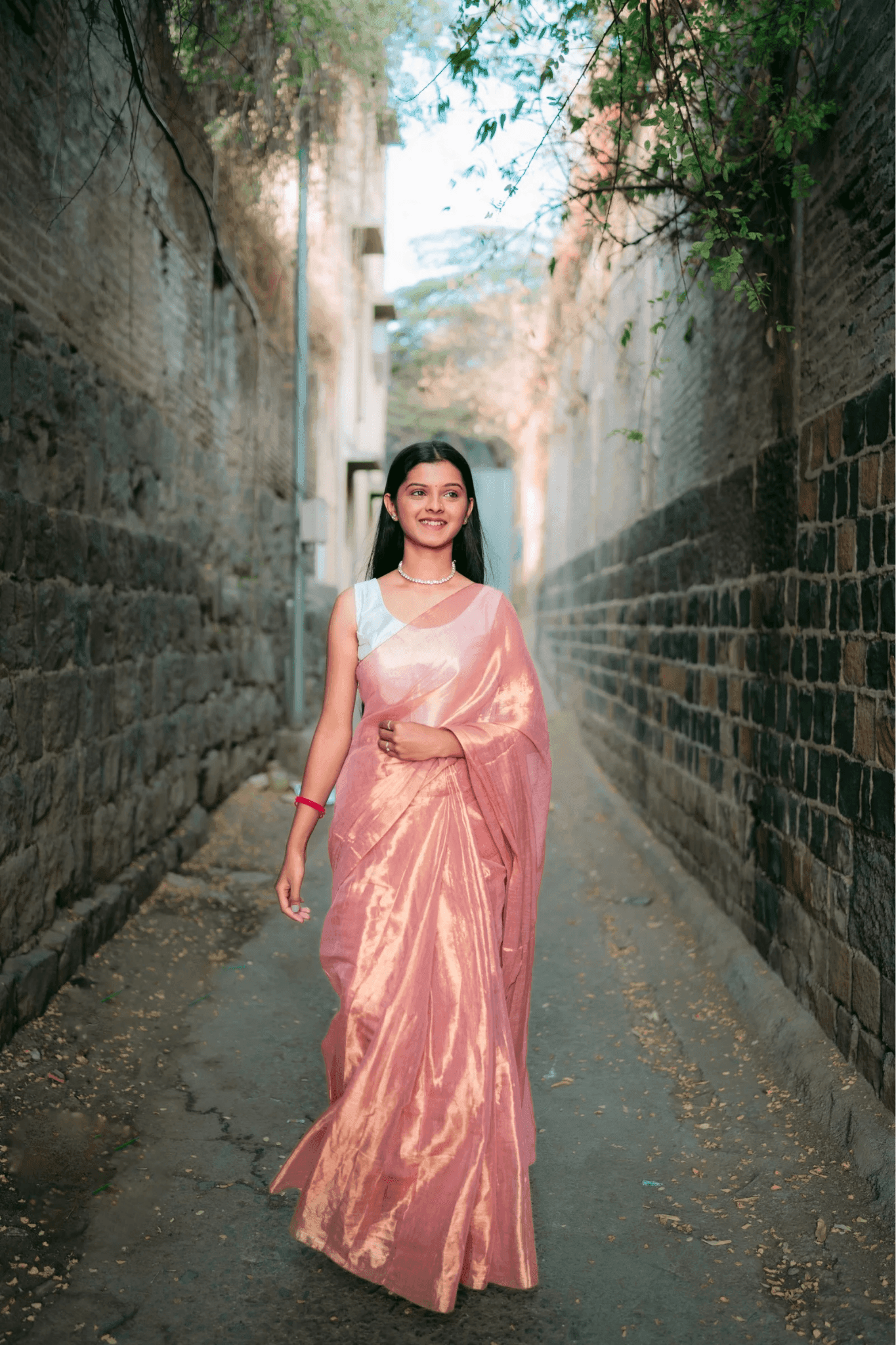 Metallic Tissue Saree - Rose Gold - - Laxha Clothing - www.laxhaclothing.com