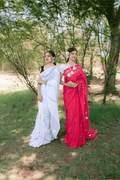 Hand Painted Pure Cotton Floral Saree - Red - - Laxha Clothing - www.laxhaclothing.com
