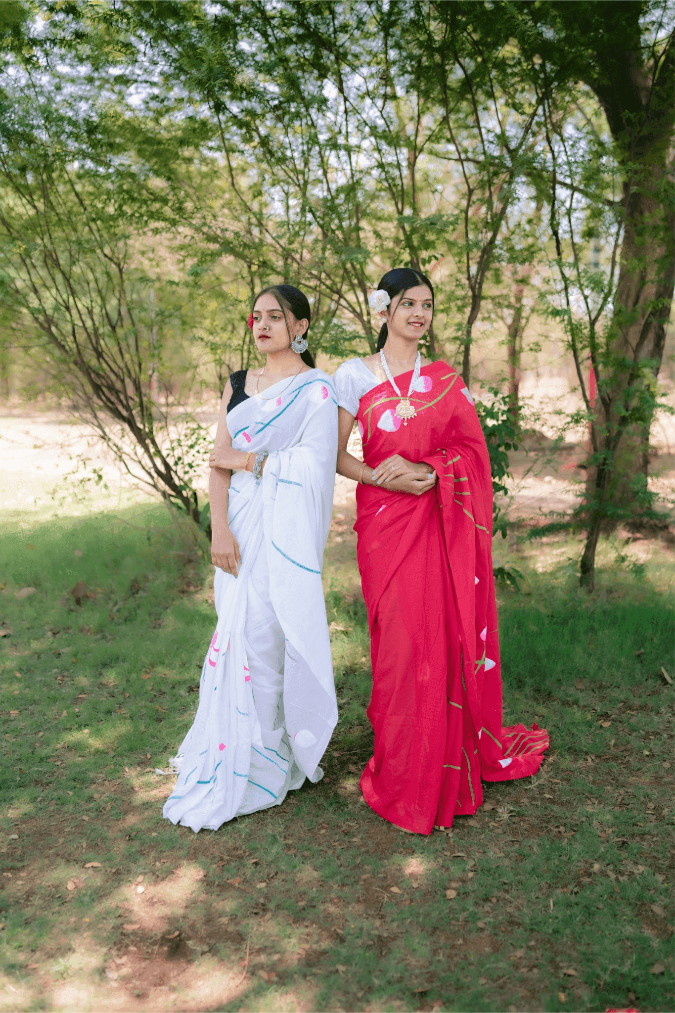 Hand Painted Pure Cotton Floral Saree - Red - - Laxha Clothing - www.laxhaclothing.com