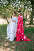 Hand Painted Pure Cotton Floral Saree - Red - - Laxha Clothing - www.laxhaclothing.com