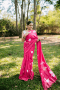 Hand Painted Pure Cotton Floral Saree - Pink - - Laxha Clothing - www.laxhaclothing.com