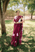 Hand Painted Pure Cotton Floral Saree - Maroon - - Laxha Clothing - www.laxhaclothing.com