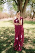 Hand Painted Pure Cotton Floral Saree - Maroon - - Laxha Clothing - www.laxhaclothing.com