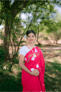 Hand Painted Pure Cotton Floral Saree - Red - - Laxha Clothing - www.laxhaclothing.com