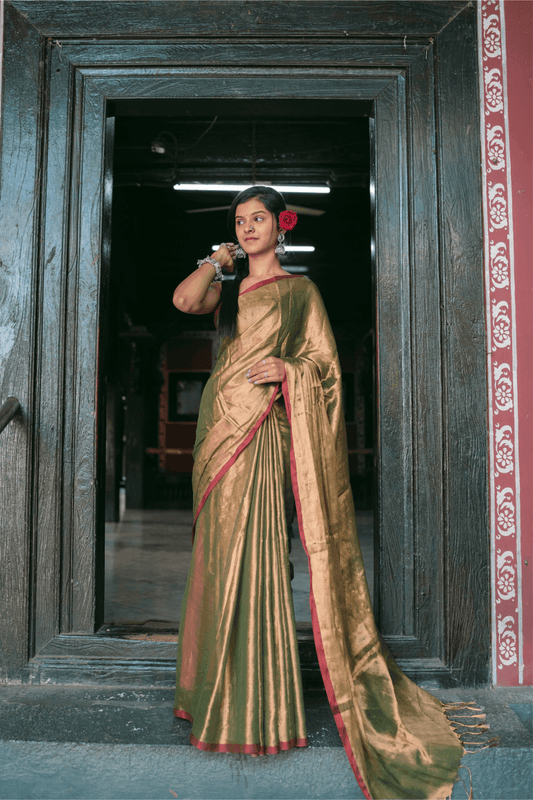 Metallic Tissue Saree - Honey Gold - - Laxha Clothing - www.laxhaclothing.com