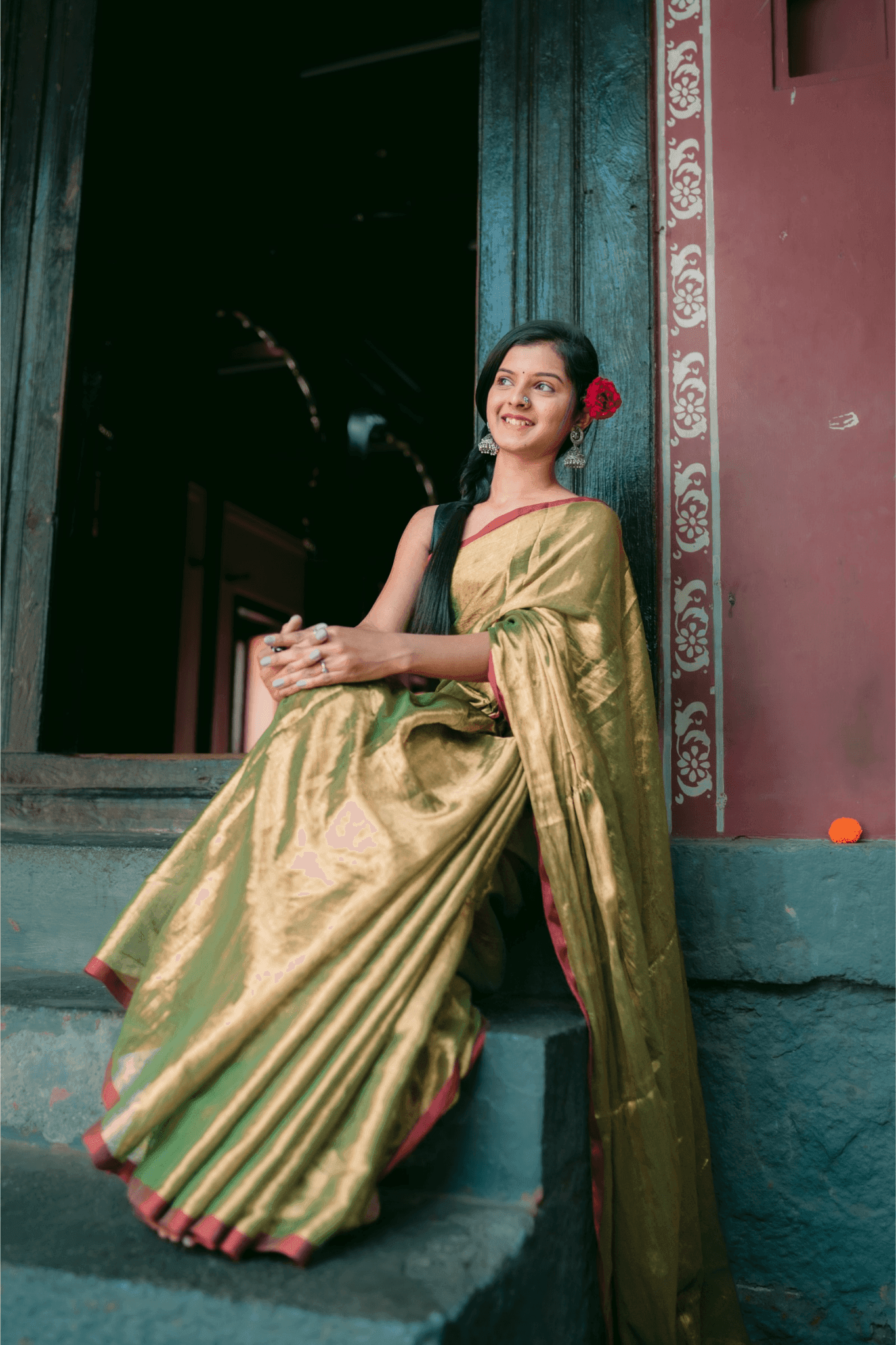 Metallic Tissue Saree - Honey Gold - - Laxha Clothing - www.laxhaclothing.com