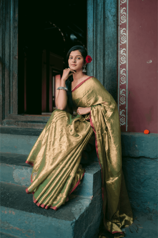 Metallic Tissue Saree - Honey Gold - - Laxha Clothing - www.laxhaclothing.com