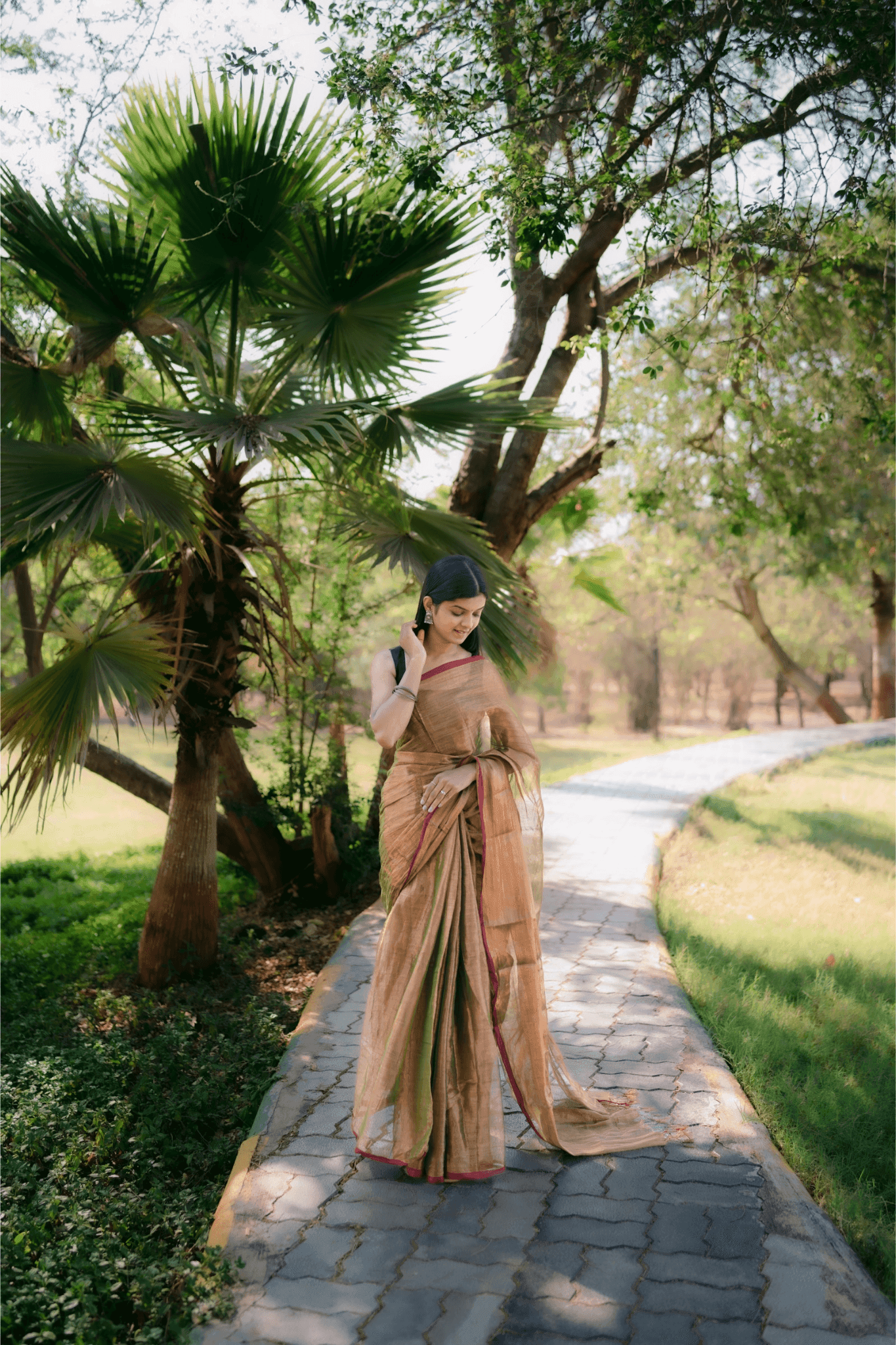 Metallic Tissue Saree - Dusty Gold - - Laxha Clothing - www.laxhaclothing.com