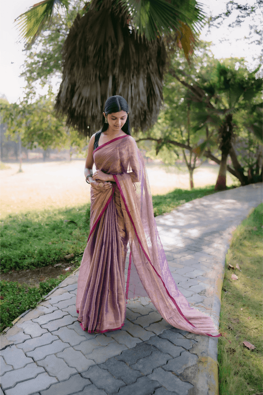Metallic Tissue Saree - Mauve - - Laxha Clothing - www.laxhaclothing.com
