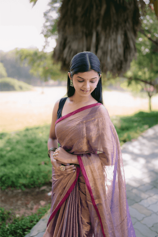 Metallic Tissue Saree - Mauve - - Laxha Clothing - www.laxhaclothing.com