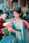 Metallic Tissue Saree - Teal - - Laxha Clothing - www.laxhaclothing.com