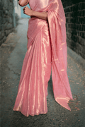 Metallic Tissue Saree - Rose Gold - - Laxha Clothing - www.laxhaclothing.com