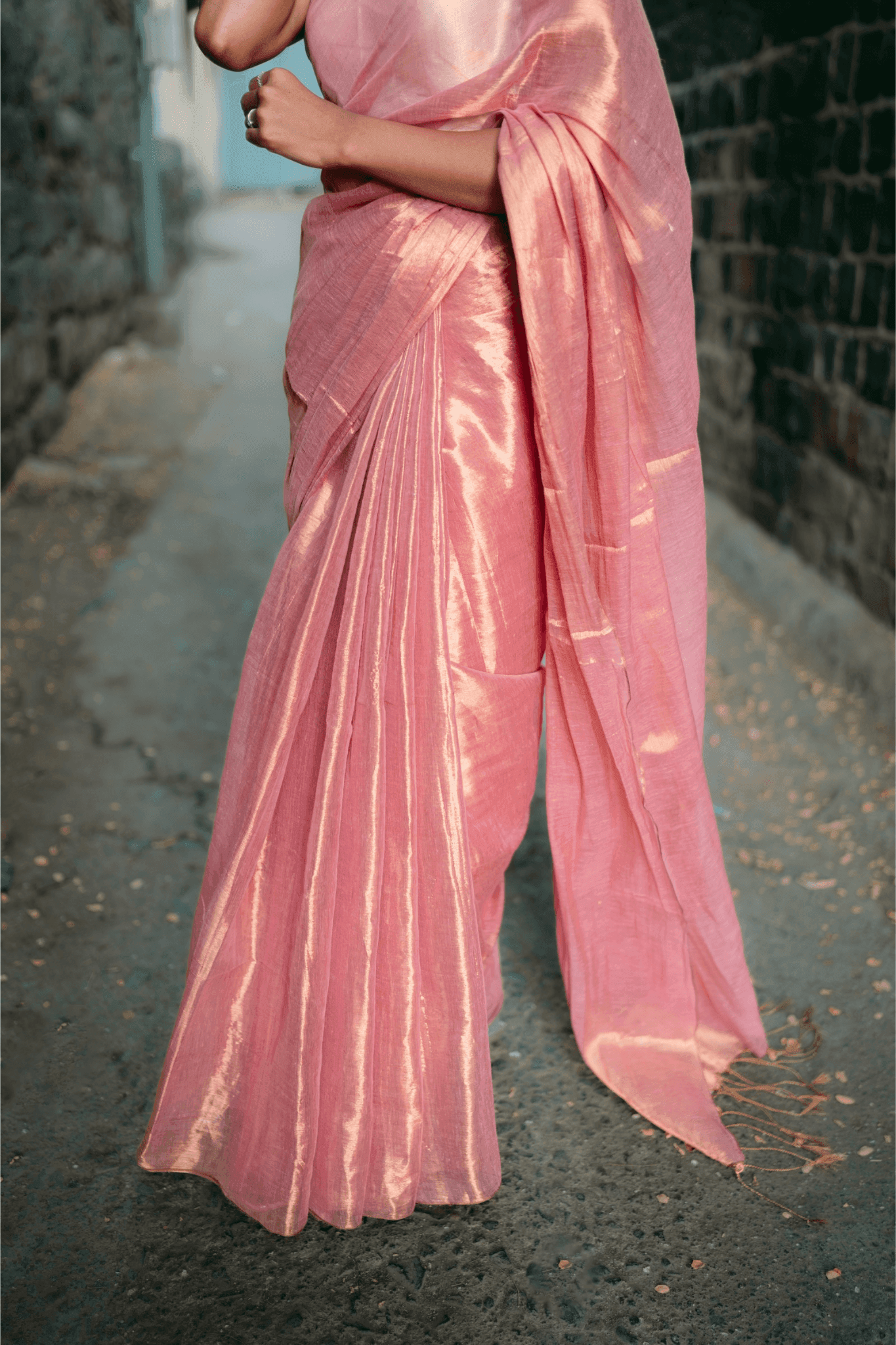Metallic Tissue Saree - Rose Gold - - Laxha Clothing - www.laxhaclothing.com
