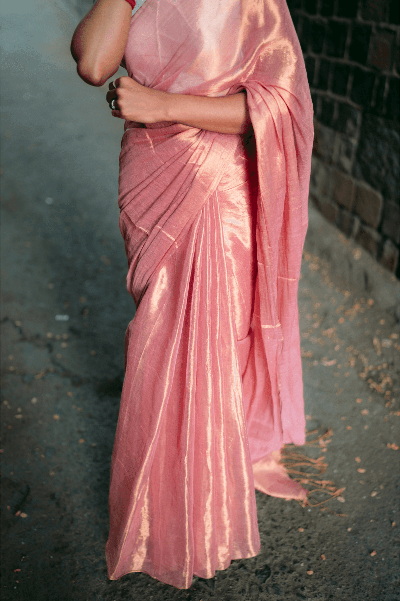 Metallic Tissue Saree - Rose Gold - - Laxha Clothing - www.laxhaclothing.com