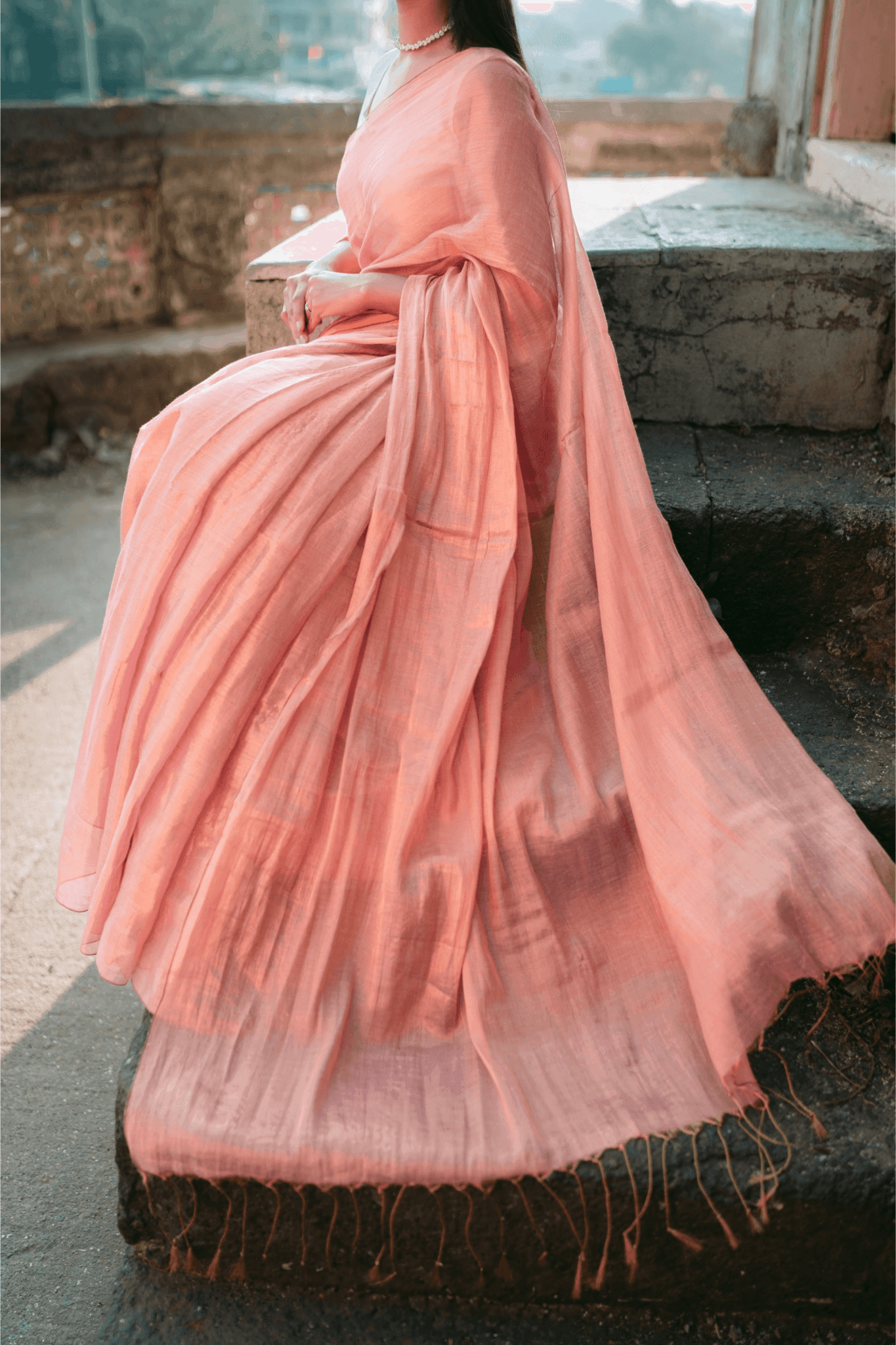 Metallic Tissue Saree - Rose Gold - - Laxha Clothing - www.laxhaclothing.com