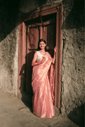 Metallic Tissue Saree - Rose Gold - - Laxha Clothing - www.laxhaclothing.com