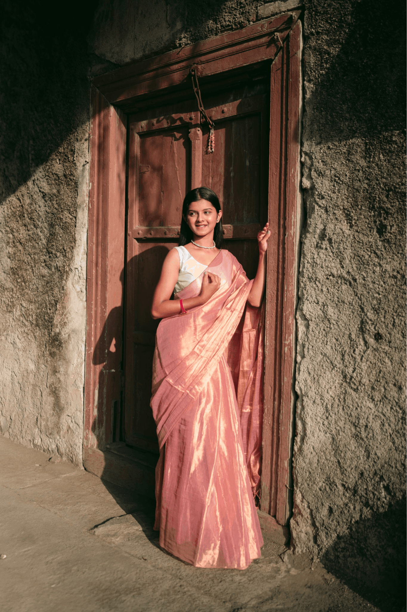 Metallic Tissue Saree - Rose Gold - - Laxha Clothing - www.laxhaclothing.com