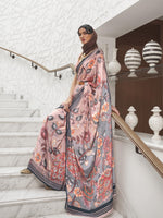 Authentic Pure Silk Crepe Kalamkari Saree - Peach Grey