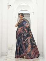 Authentic Pure Silk Crepe Kalamkari Saree - Black Rust