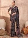 Ajrakh Printed Silk Saree with Mirror Work Detailing - Black