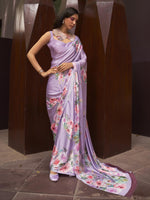 Luxe Satin Printed Saree - Lavender