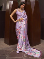 Printed Satin‑Crepe Saree - Levender