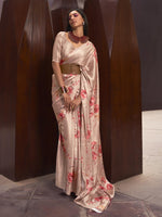 Luxe Satin Printed Saree - Champagne Beige