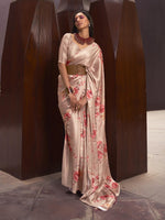 Printed Satin‑Crepe Saree - Champagne Beige