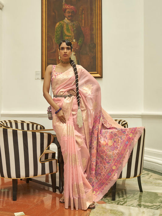 Modal Silk Saree with Kashmiri Pallu & Blouse - Baby Pink