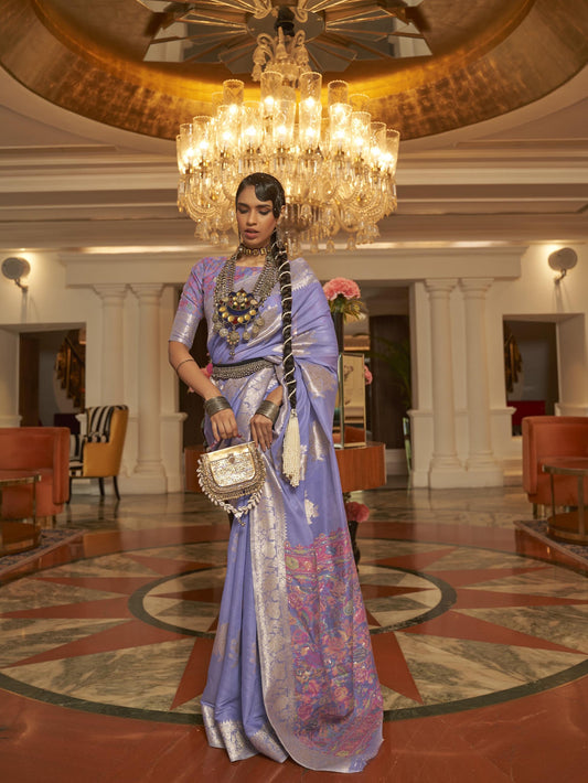 Modal Silk Saree with Kashmiri Pallu & Blouse - Levender Purple