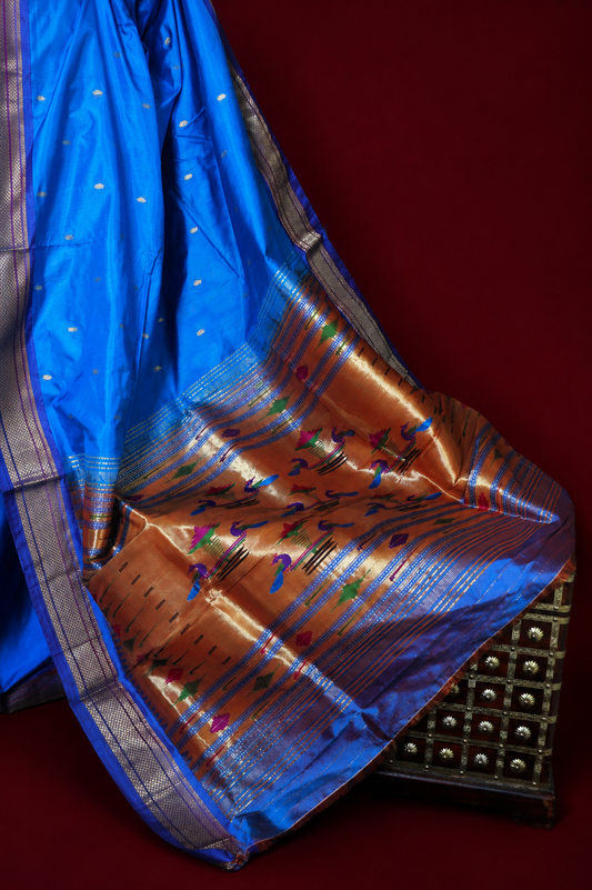 Pure Silk Yeola Paithani Saree with Silk Mark- Sky Blue