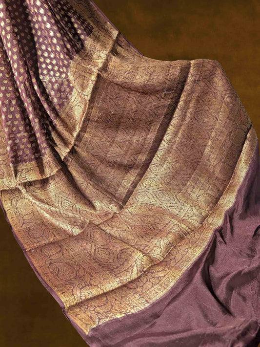 Brown Pure Khaddi Georgette Banarasi Silk Saree