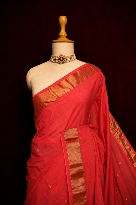 Pink Handwoven Monotone Cotton Paithani