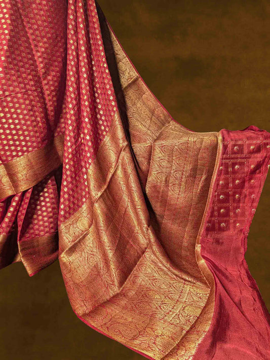 Maroon Pure Khaddi Georgette Banarasi Silk Saree