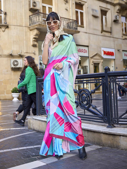 Pure Silk Printed Crepe Saree - Magenta