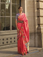 Handloom Khaddi‑Silk Saree - Coral Pink