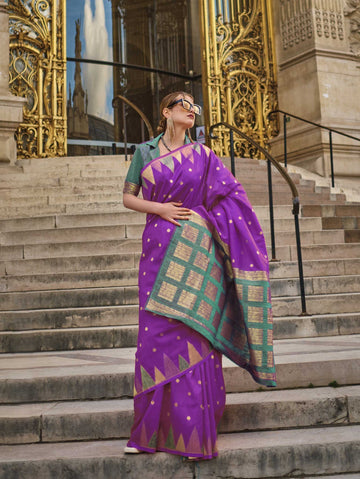 Handloom Khaddi‑Silk Saree - Royal Purple