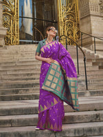 Handloom Khaddi‑Silk Saree - Royal Purple