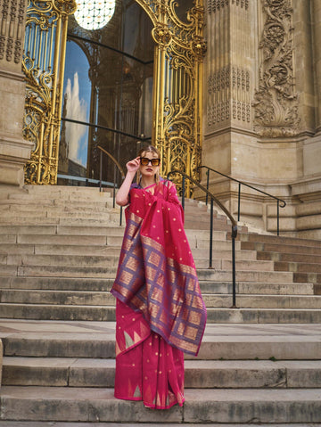 Handloom Khaddi‑Silk Saree - Magenta Red