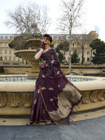 Pure Satin Handloom Weaving Silk Saree with Zari Buti & Heavy Pallu - Maroon Wine